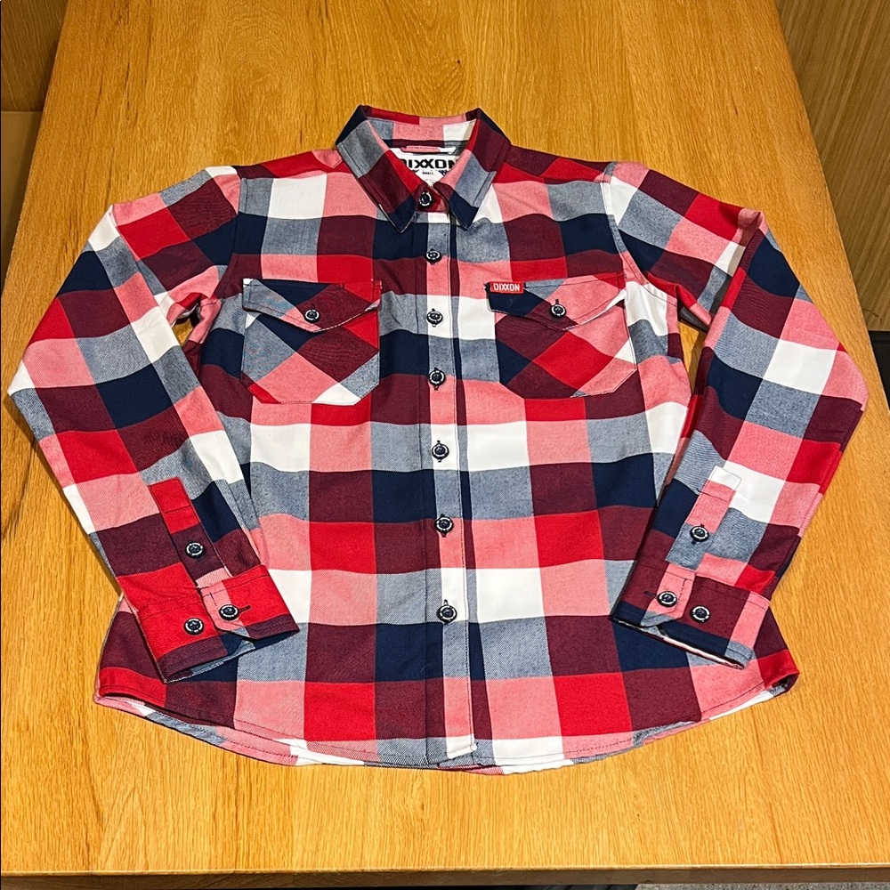 Worn 1x DIXXON flannel company The Banner red white and blue patriotic shirt S